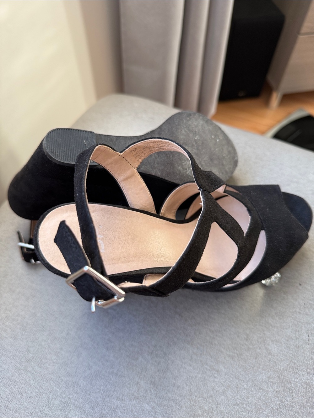 bp Black Suede Strappy Peep-Toe Heels - Picture 4 of 6